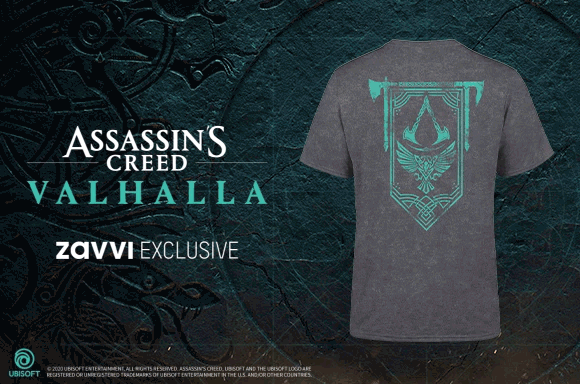 ZAVVI EXCLUSIVE: ASSASSIN'S CREED VALHALLA GLOW IN THE DARK T-SHIRT featuring the assassin's creed logo.